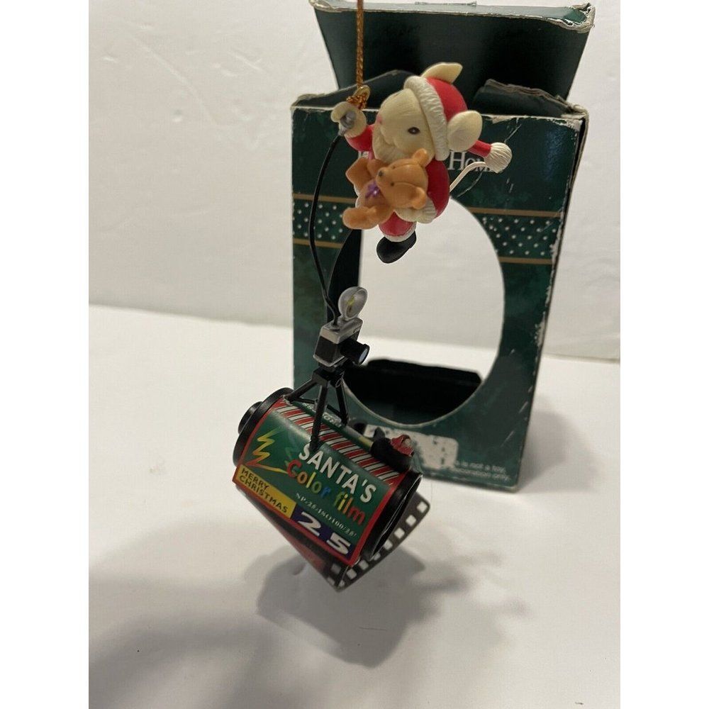 VTG Santa Mouse Photographer Color Film Roll Trim A Tree Christmas Ornament